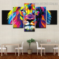 Motley Lion Face Animal Modern 5 Multi Panel Image Canvas Painting Print for Room Wall Garnish