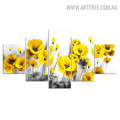 Yellow Poppy Blossom Floret Modern 5 Piece Split Art Image Canvas Print for Room Wall Finery