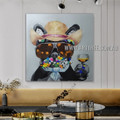 Dog with Hat Modern Heavy Texture Artist Handmade Animal Wall Art Painting for Room Ornament
