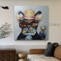 Dog with Hat Modern Artist Handmade Heavy Texture Animal Art Painting for Room Garniture