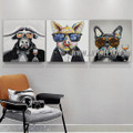 Dapper Beast Modern Animal Artist Handmade Heavy Texture 3 Piece Multi Panel Wall Art painting   Set for Room Ornament