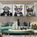 Dapper Beast Animal Contemporary Artist Handmade Heavy Texture 3 Piece Multi Panel Canvas Painting Wall Art Set for Room Garnish