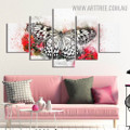 Butterfly Bloom Floral Modern 5 Piece Animal Multi Panel Image Canvas Painting Print for Room Wall Illumination