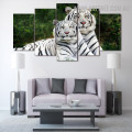 White Tiger Animal Floral 5 Piece Modern Over Size Image Canvas Painting Print for Room Wall Getup