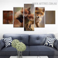 Foxes Modern 5 Piece 0ver Size Animal Artwork Image Canvas Print for Room Wall Outfit