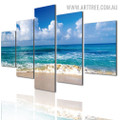 Blue Sea Aqua Sky Naturescape Modern 5 Piece Large Size Artwork Photo Canvas Print for Room Wall Adornment