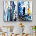 Colorific Strokes Art Abstract Modern Heavy Texture Artist Handmade 2 Piece Multi Panel Canvas Painting Wall Art Set For Room Ornament