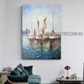 Sailing Boats Seascape Modern Heavy Texture Artist Handmade Abstract Acrylic Painting for Room Spruce