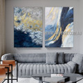 Strokes Art Modern Abstract Heavy Texture Artist Handmade 2 Piece Multi Panel Wall Art Canvas Painting for Room Decoration