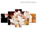Magnolia Blossom Modern 5 Piece Split Floral Abstract Art Image Canvas Print for Room Wall Trimming