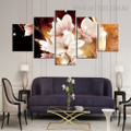 Magnolia Blossom Floral Abstract Modern 5 Piece Multi Panel Image Canvas Painting Print for Room Wall Adornment