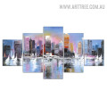 Edifice Reflection Water Abstract Landscape Modern 5 Piece Over Size Artwork Image Canvas Print for Room Wall Decoration