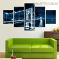 Brooklyn Bridge River Landscape 5 Piece Multi Panel Image Modern Canvas Painting Print for Room Wall Ornament