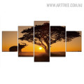 Elephant Sapling Sunset Landscape 5 Piece Animal Modern Over Size Image Canvas Painting Print for Room Wall Getup