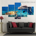 Dolphin Tortoise Water Animal Modern 5 Piece Large Size Naturescape Artwork Image Canvas Print for Room Wall Finery