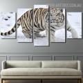 Black And White Tiger Ice Animal Modern 5 Piece Landscape Split Wall Art Image Canvas Print for Room Trimming