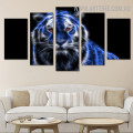 Motley Tiger Modern Animal 5 Piece Split Painting Image Canvas Print for Room Wall Decor