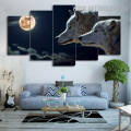 Wolf Moon Light Sky Naturescape Animal Modern 5 Piece Large Canvas Wall Art Image Canvas Print for Room Finery