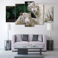 White Puss Floral 5 Piece Large Size Image Modern Canvas Animal Artwork Print for Room Wall Ornament