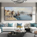 Seaside City Abstract Modern Heavy Texture Artist Handmade Landscape Art Painting for Room Decoration