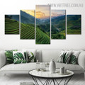 Green Hill Station Tree Modern Naturescape 5 Piece 0ver Size Floral Artwork Image Canvas Print for Room Wall Arrangement