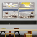 Beautiful Seascape Modern Abstract Heavy Texture Artist Handmade 2 Piece Multi Panel Wall Art Canvas Painting for Room Decoration