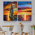 Sailing Sea Abstract Seascape Modern Heavy Texture Artist Handmade 2 Piece Multi Panel Canvas Painting Wall Art Set for Room Spruce
