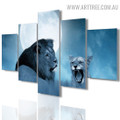 Lion Moon Modern Animal 5 Piece Multi Panel Naturescape Image Canvas Painting Print for Room Wall Getup
