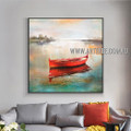 Red Boat Abstract Modern Heavy Texture Artist Handmade Landscape Art Painting for Room Decoration