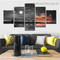 Golden Temple Moon Landscape Modern 5 Piece Multi Panel Figure Image Canvas Painting Print for Room Wall Adornment