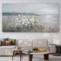 White Flower Plants Floral Heavy Texture Handmade Abstract Acrylic Painting For Room Décor
