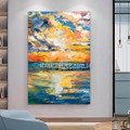 Multicolor Sky Abstract Modern Seascape Heavy Texture Artist Handmade Stretched Canvas Wall Art Painting For Home Interior Decor