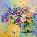 Motley Blossoms Flowerpot Floral Heavy Texture Artist Handmade Contemporary Art Painting