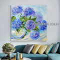 Blue Big Flowers Modern Artist Handmade Heavy Texture Floral Art Painting for Room Spruce