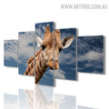 Giraffe Sky Modern 5 Piece Multi Panel Animal Image Canvas Artwork Print for Room Wall Ornament