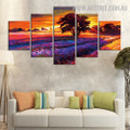 Colourful Field Sky Landscape Modern 5 Piece Over Size Floral Image Canvas Art Print for Room Wall Assortment