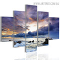 Dark Clouds Seaside Water Seascape Landscape Modern 5 Piece Split Canvas Art Image Canvas Print for Room Equipment