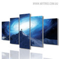 Lonely Mood Man Mountains 5 Piece Modern Figure Naturescape Over Size Image Canvas Painting Print for Room Wall Drape