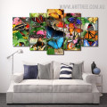 Motley Butterflies Flower Modern 5 Piece Over Size Animal Floral Artwork Image Canvas Print for Room Wall Assortment