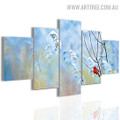 Snow Bird Tree Floral Modern 5 Piece Multi Panel Image Canvas Painting Print for Room Wall Adornment