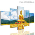 Buddha Statue Sky Floral 5 Piece Large Size Image Modern Canvas Landscape Artwork Print for Room Wall Ornament