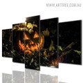 Halloween Pumpkin Leaves Floral Modern 5 Piece Split Art Image Canvas Print for Room Wall Equipment