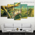 Aqua Plants Fishes 5 Piece Floral Modern Over Size Animal Image Canvas Painting Print for Room Wall Getup