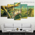 Aqua Plants Fishes 5 Piece Floral Modern Over Size Animal Image Canvas Painting Print for Room Wall Getup