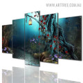 Blossom Light Sky Floral Landscape Modern 5 Piece Split Art Image Canvas Print for Room Wall Flourish