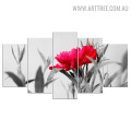 Red Floret Modern 5 Piece Large Size Floral Artwork Photo Canvas Print for Room Wall Adornment