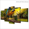 Macaw Parrot Grass Bird Floral 5 Piece Split Art Image Modern Canvas Print for Room Wall Assortment