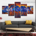 Running Equine Horse 5 Piece Modern Landscape Animal Over Size Image Canvas Painting Print for Room Wall Finery