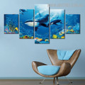 Ocean Whale Water Modern Animal 5 Piece 0ver Size Seascape Artwork Image Canvas Print for Room Wall Disposition