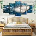 Shark Fish Water Animal Seascape Modern 5 Multi Panel Art Image Canvas Print For Room Wall Adornment